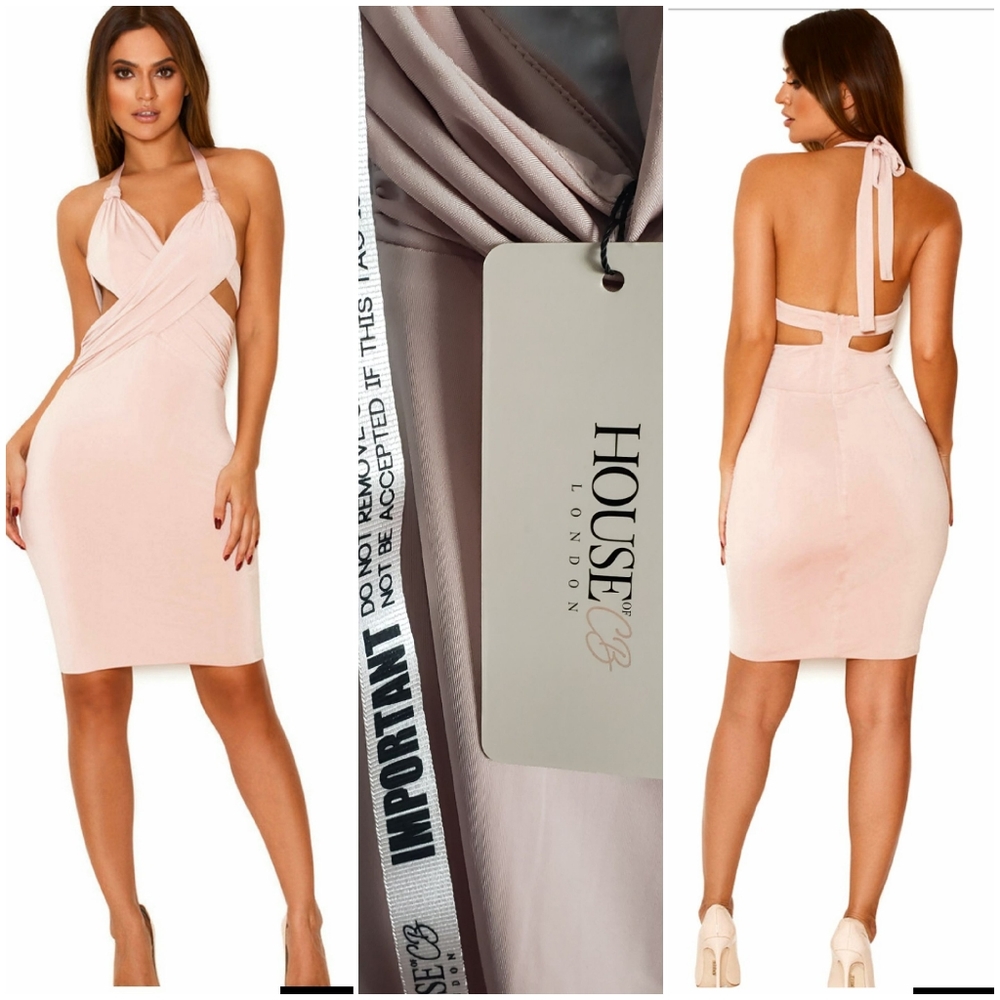 NWT House of CB Dress Medium Blush Pink Cut Out Y2K